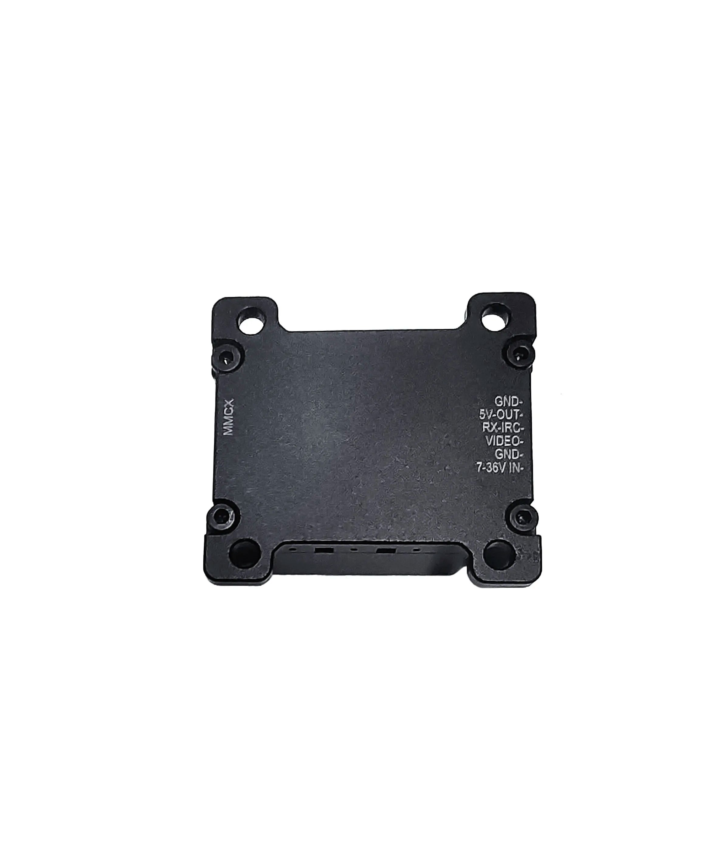 3.3GHz 4W 16CH VTX. Grounded power input and video output connector for DC voltage range 7V to 36V.