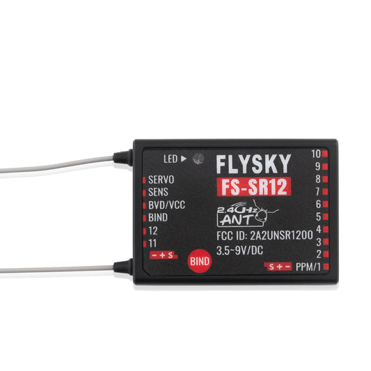 FLYSKY FS-SR12 12CH 2.4G Récepteur - Double Antenne pour RC Voiture à Voilure Fixe Bateau Robot Modèle Jouet ANT Protocole Émetteur FS-ST8