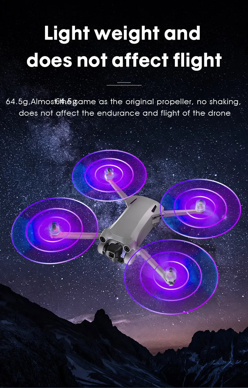 LED Light Flash Propeller - 4pcs Mini 3 Pro Rechargeable Low-Noise Quick-Release Propeller for DJI Mini 4 Pro Drone Quadcopter Accessories 15 LED Light Flash Propeller, light weight and does not affect flight 64.5g, almosbihagame as the