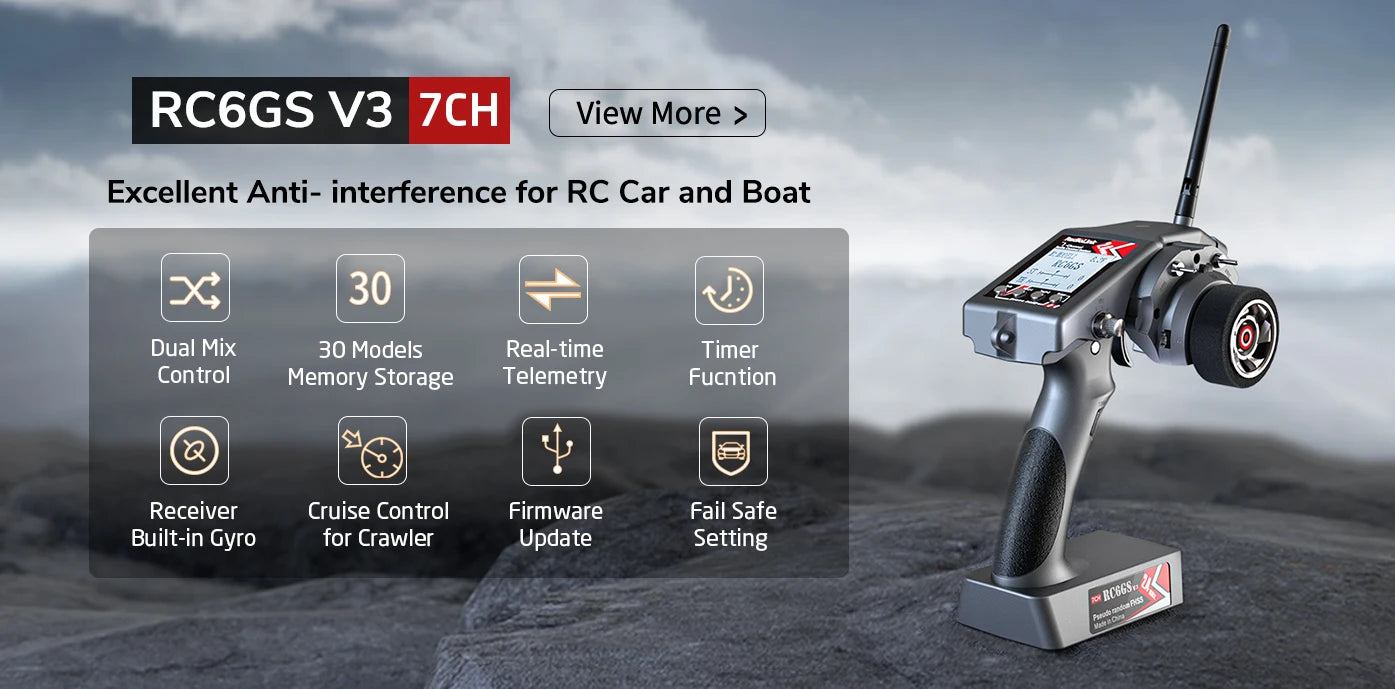 Radiolink RC6GS V3 - 2.4G 7 Channel RC Radio Transmitter and Gyro Receiver R7FG New Upgrade Remote Controller for RC Car Boat 11 Radiolink RC6GS V3 - 2.4G 7 Channel RC Radio, RC6GS V3 ZCH View More Excellent Anti- interference for RC Car and
