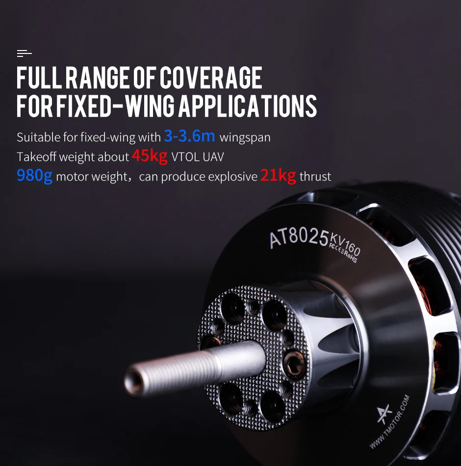 T-MOTOR AT8025 70CC Motor - KV160/KV190 AT80 Series Brushless Drone Motor Power And Balanced Excellent Control 9 T-MOTOR, FULLRANCE OF COVERACE FORFIXED-WINC APPLICA T