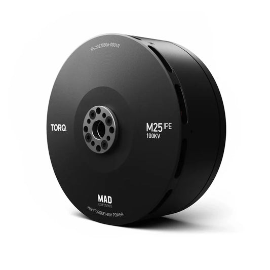 MAD M25 IPE Drone Motor, High-performance drone motor for heavy-duty multirotors, with 12S, 100KV brushless design and up to 10-20 kg thrust.
