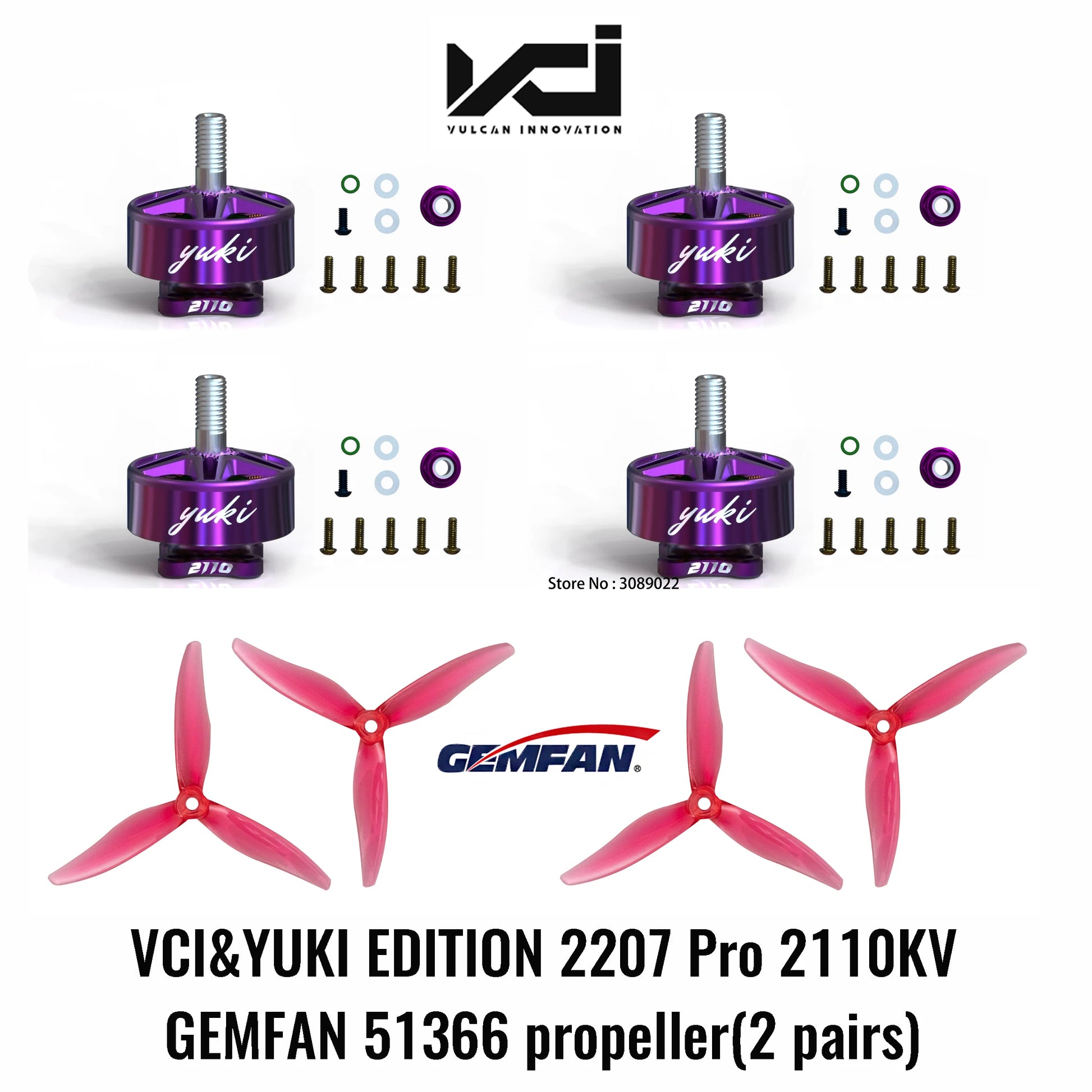 VCI HOBBY 2207 Pro 2110KV YUKI Edition 6S Brushless Motor CW/CCW for FPV Racing Freestyle Drones with GEMFAN 51466 Props