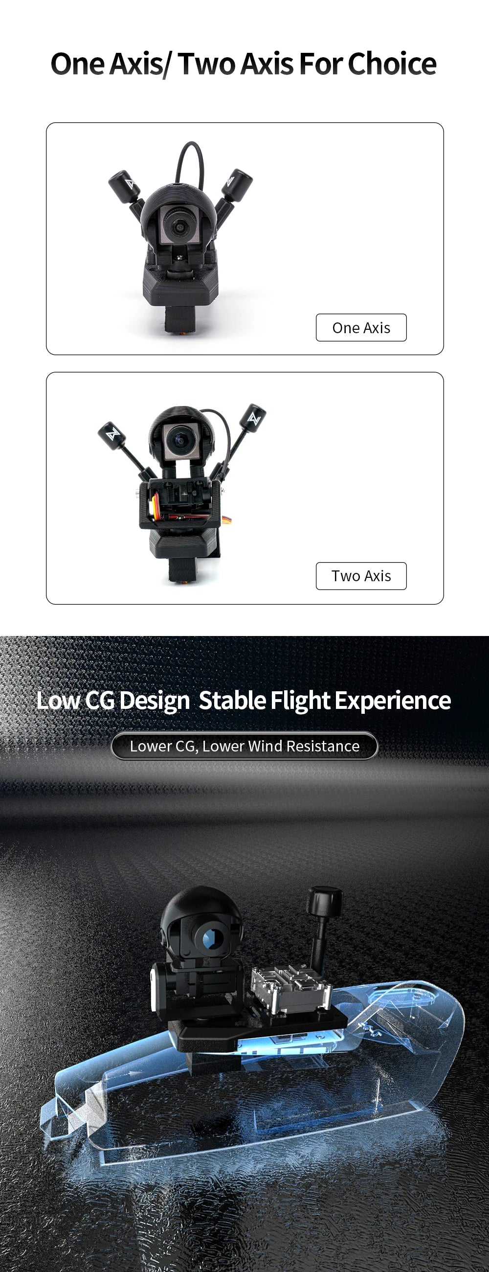 ATOMRC 1 Axis 2 Axis Gimbal, One Axis/ Two AXIS Design Stable Flight Experience Lower CG, Lower