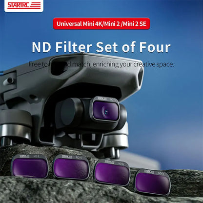 STARTRC (StartRC) ND Fil, STARTRC ND filter set for DJI Mini 4K/Mini 2/Mini 2 SE includes ND8, ND16, ND32, and ND64 filters in a four-pack.