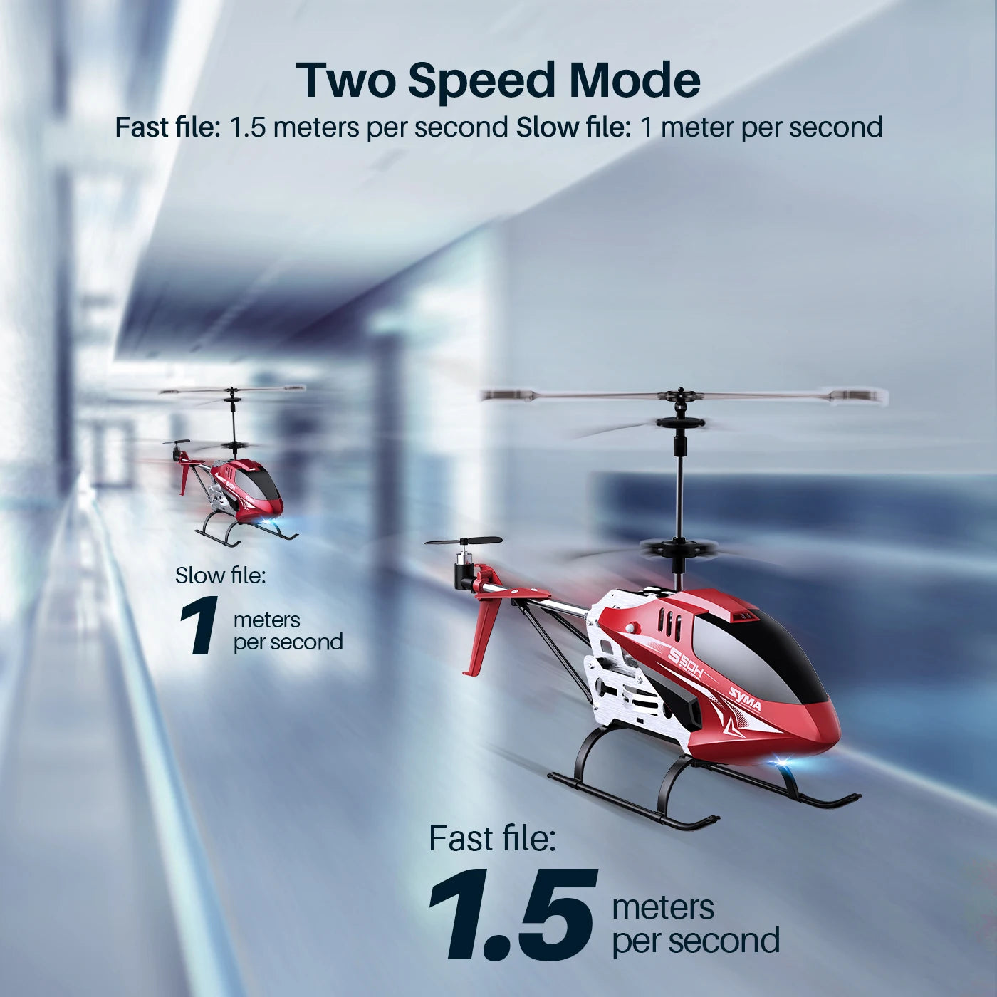 SYMA S50H RC Helicopter - Remote Control Aircraft Altitude Hold, One Key Take Off/Landing, Dual Protection System for Beginner 12 SYMA S50H RC Helicopter, Two Speed Mode Fast file: 1.5 meters per second Slow file: 1 meter per second