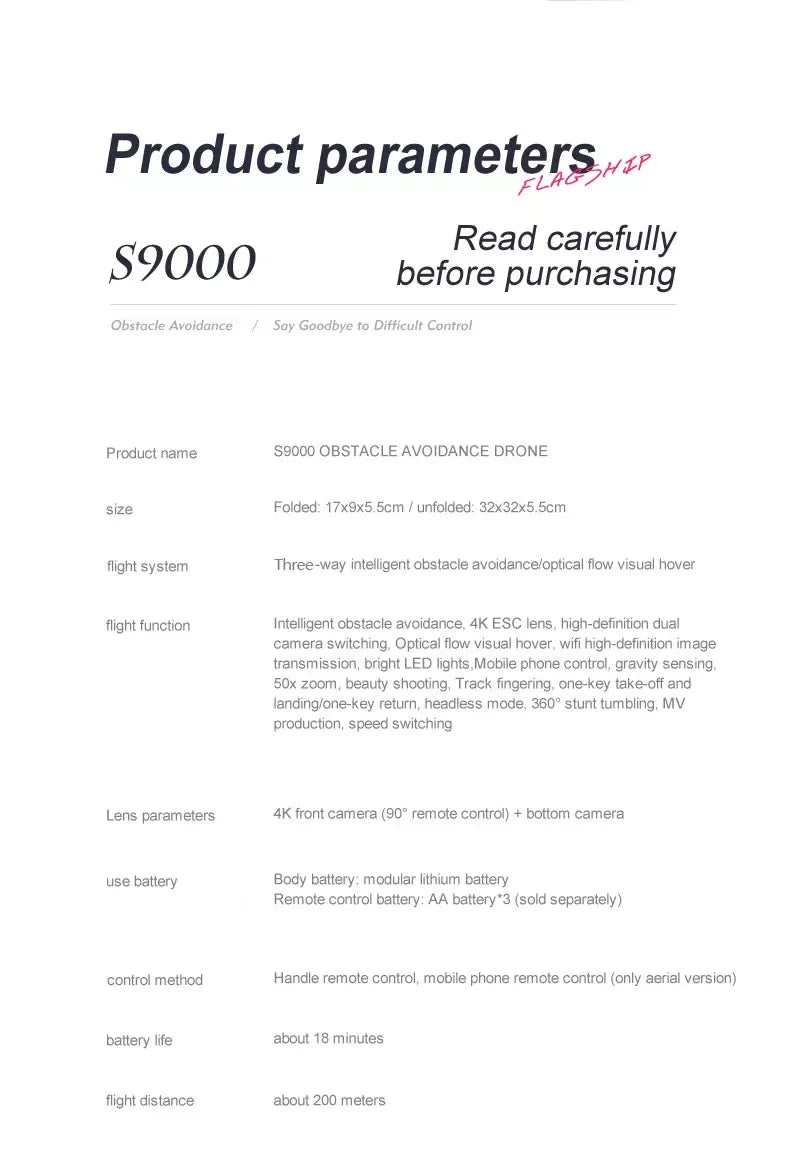 S9000 Drone - Aerial Photography 4K HD Obstacle Avoidance Dron with Camera Optical Flow Positioning Folding Guadcopter Mini Drones 30 S9000 Drone, noenname_null aircraf s9000