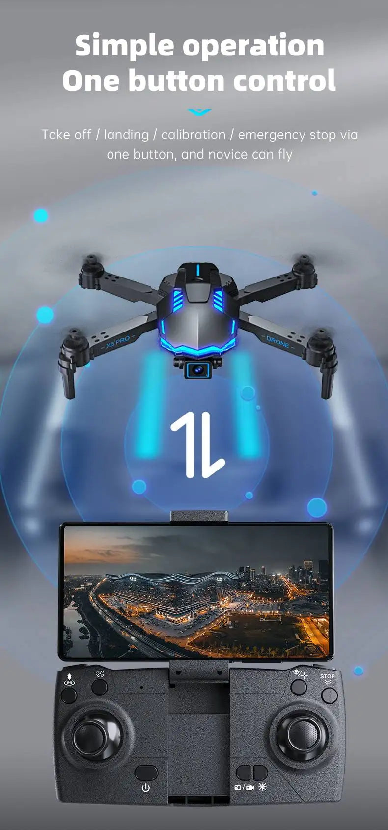 NEW X6 Drone, simple operation One button control Take off / landing / calibration / emergency stop via one