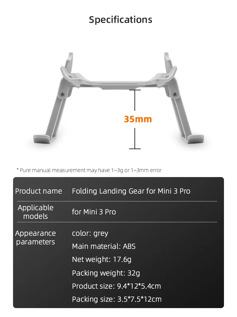 Foldable Landing Gear, Specifications 35mm Pure manual measurementmayhave I3g or IJmm error