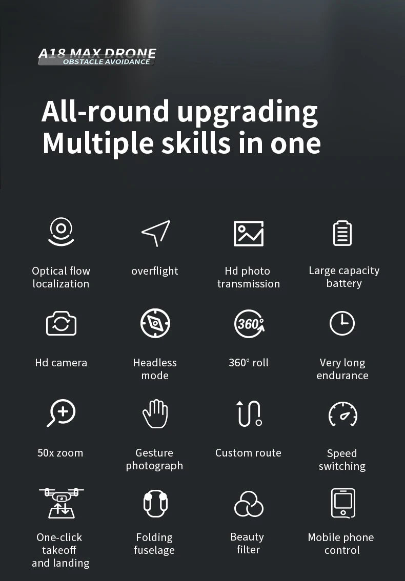 A18 MAX Drone - 4K HD Camera Brushless Motor FPV Aerial UAV Flow Positioning Obstacle Avoidance with Breathing Light RC Quadcopter 13 A18 MAX Drone, a1s may drone obstacle avoidance all-round upgrading multiple