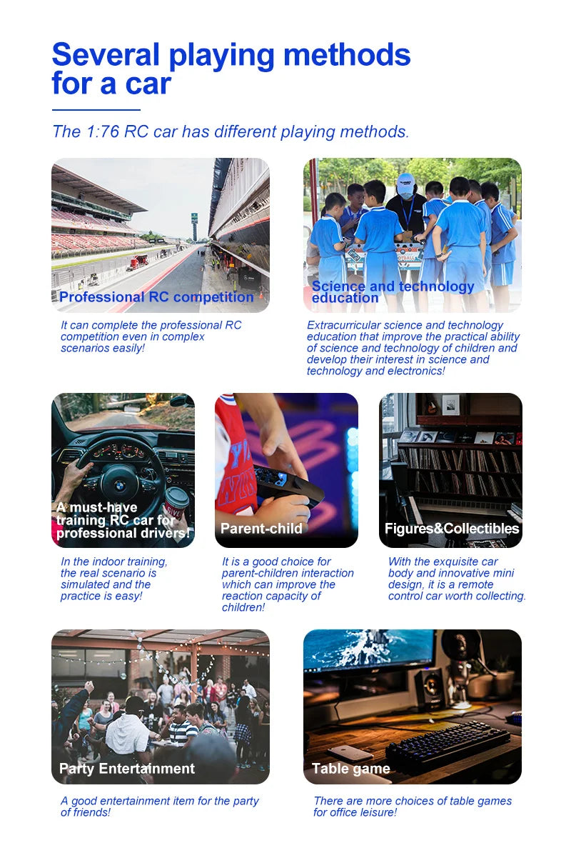 Several playing methods for a car The 1:76 RC car has different playing methods