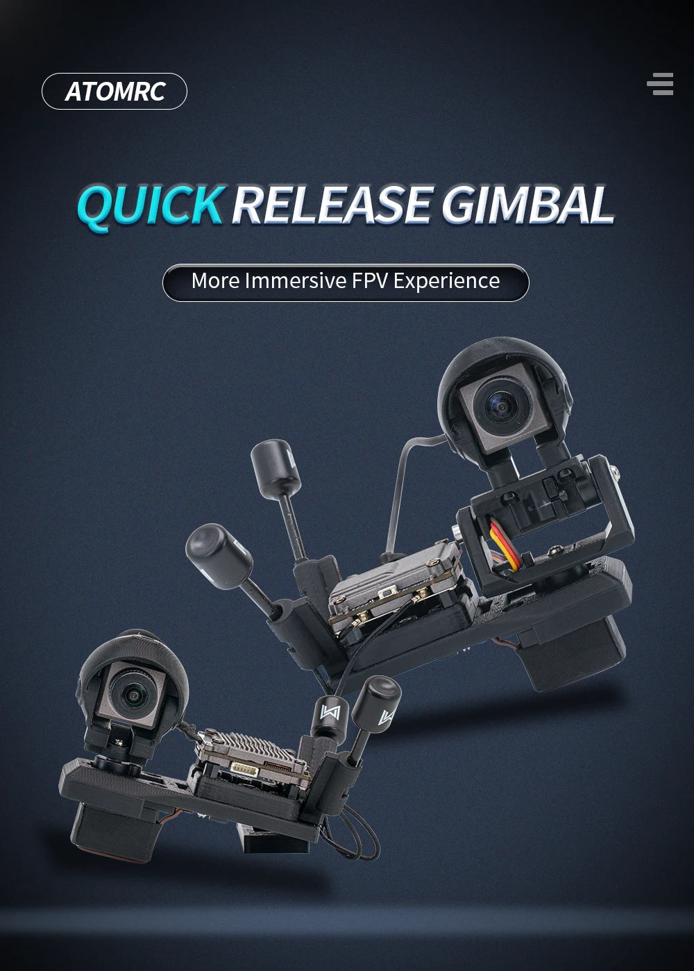ATOMRC 1 Axis 2 Axis Gimbal, ATOMRC QUICK RELEASE GIMBAL More Immersive FP