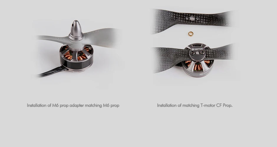 T-motor, TeNAuc Installation of matching M6 prop adapter CF Prop: