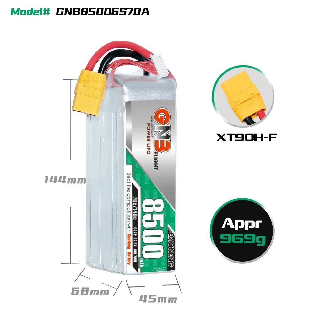 GaoNeng 6S 8500mAh lithium battery for helicopters, remote control toys and vehicles, CE certified.