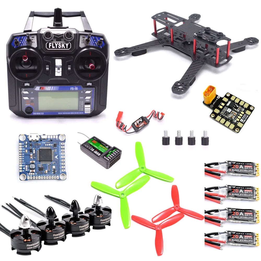 Flysky I6 Radio Mini ZMR250 QAV250 250mm Carbon Fiber Frame 2204 2300KV Motor 20A BLHeli_S ESC W/ LED F4 V3S Flight Control Kit 17 Flysky I6 Radio Mini ZMR250
