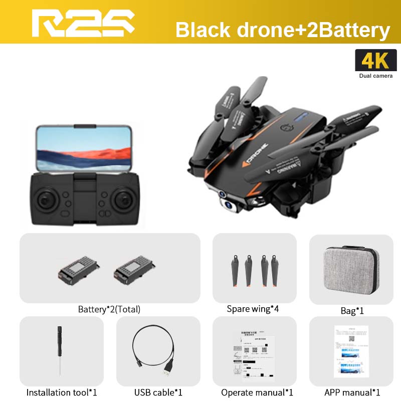 R2S Drone, RZS Black drone+2Battery 4K Dual camera