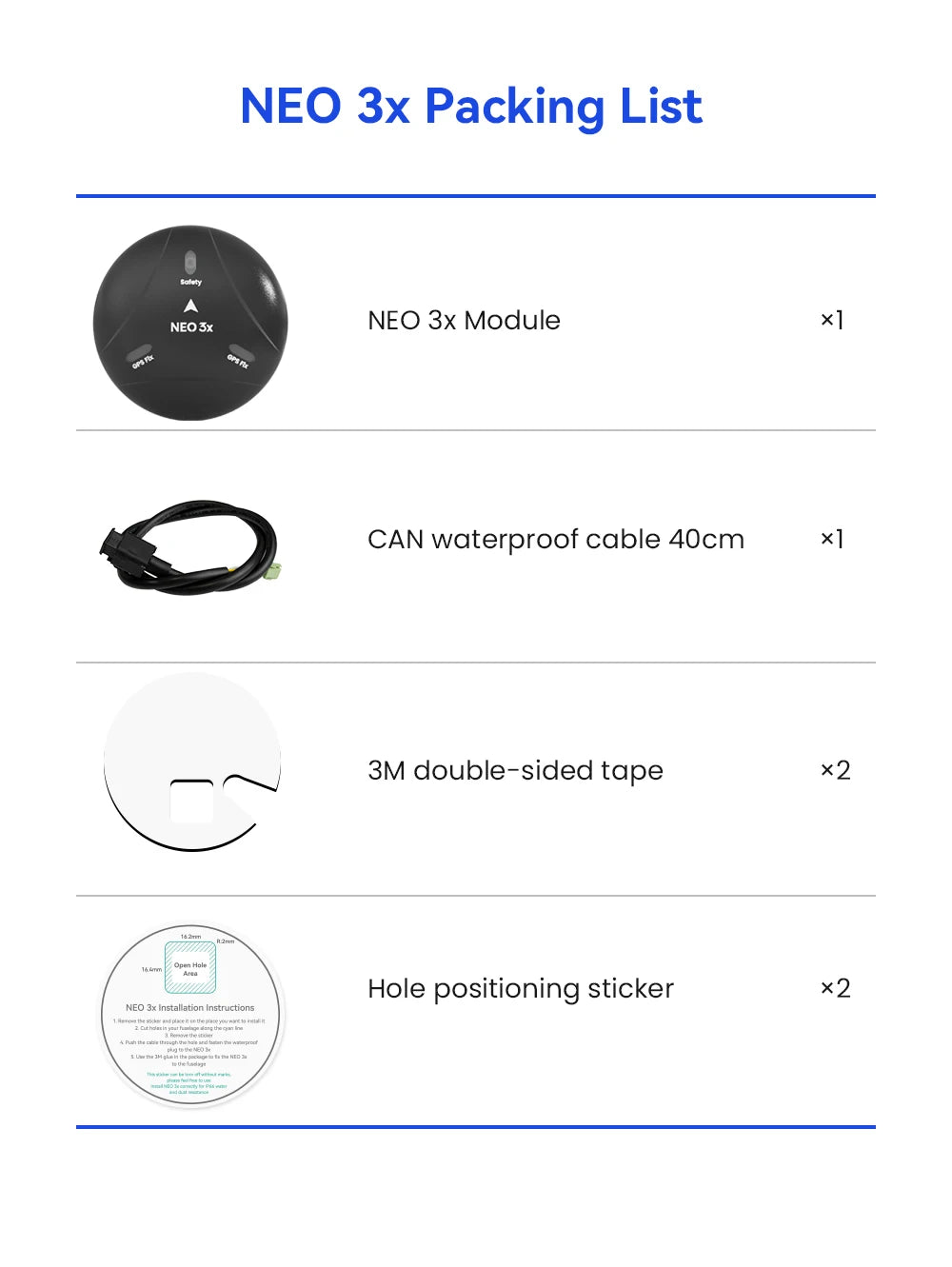 CUAV New NEO 3X GPS. CAN waterproof cable 4Ocm x 3M double-sided tape x