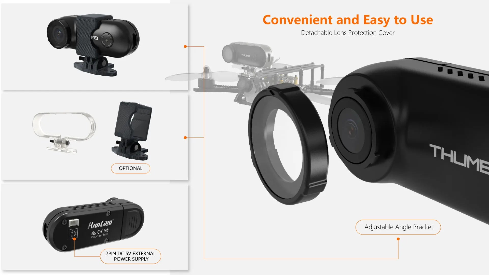 RunCam Thumb Camera, Detachable Lens Protection Cover OPTIONAL 0) (€FG Adjustable Angle