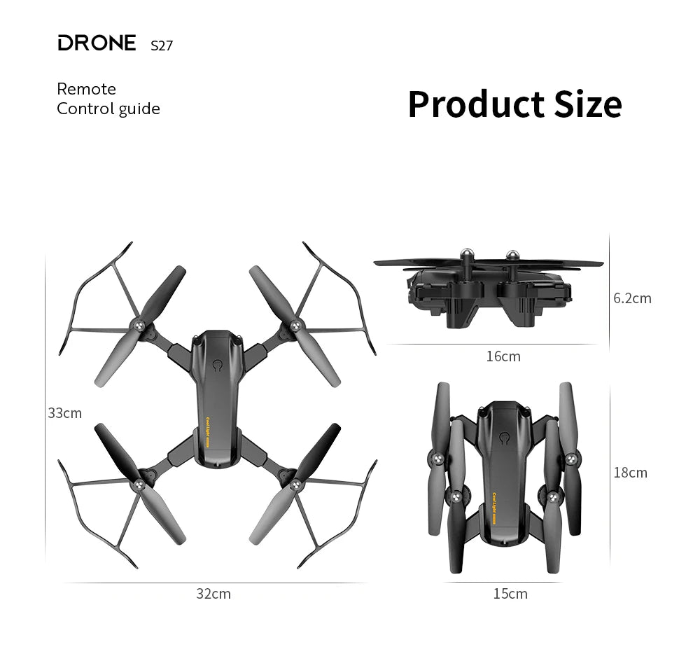 S27 Drone - RC Quadcopter Helicopter with 4K HD Camera Optical flow WIFI FPV Racing Dron Wide Angle Foldable Toy RTF 30 S27 Drone, drone s27 remote control guide product size 6.2cm 16