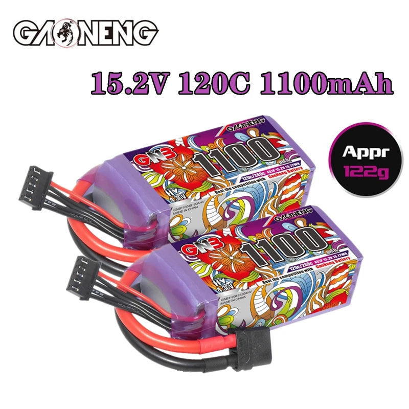 GAONENG GNB 4S HV 15.2V 1100mAh 120C Lipo Battery, GNB 4S HV 15.2V 1100mAh 120C LiPo battery for FPV racing drone.