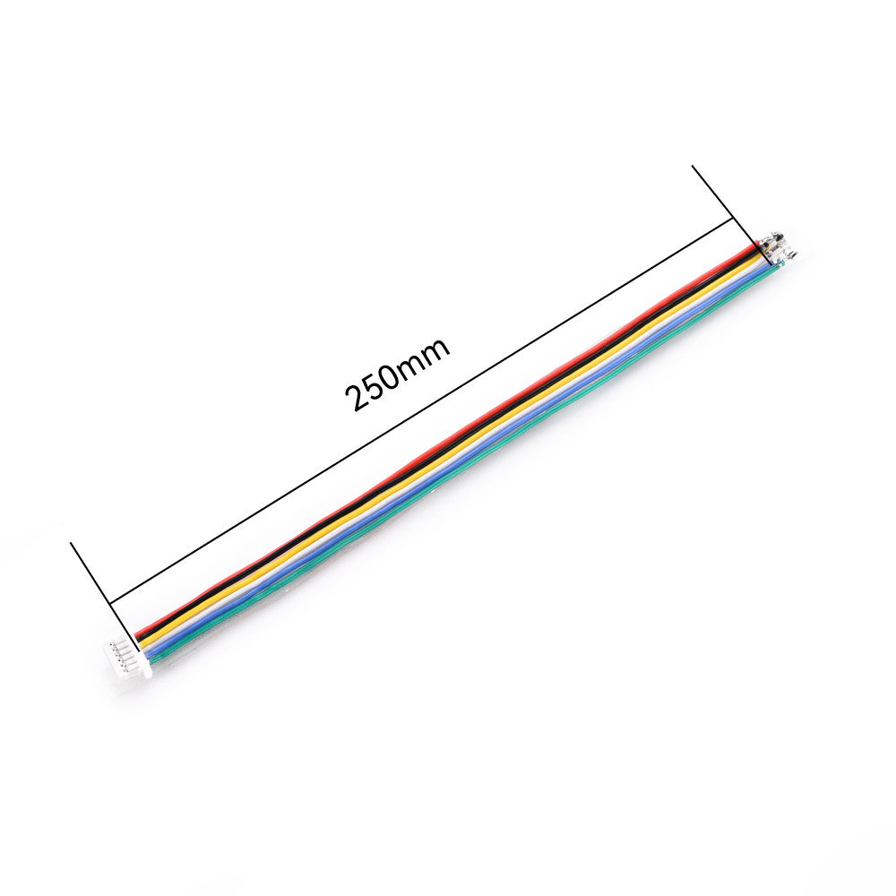 6-pin SH1.0mm GPS module cable harness, 250mm long, with multicolor wires and small white connector