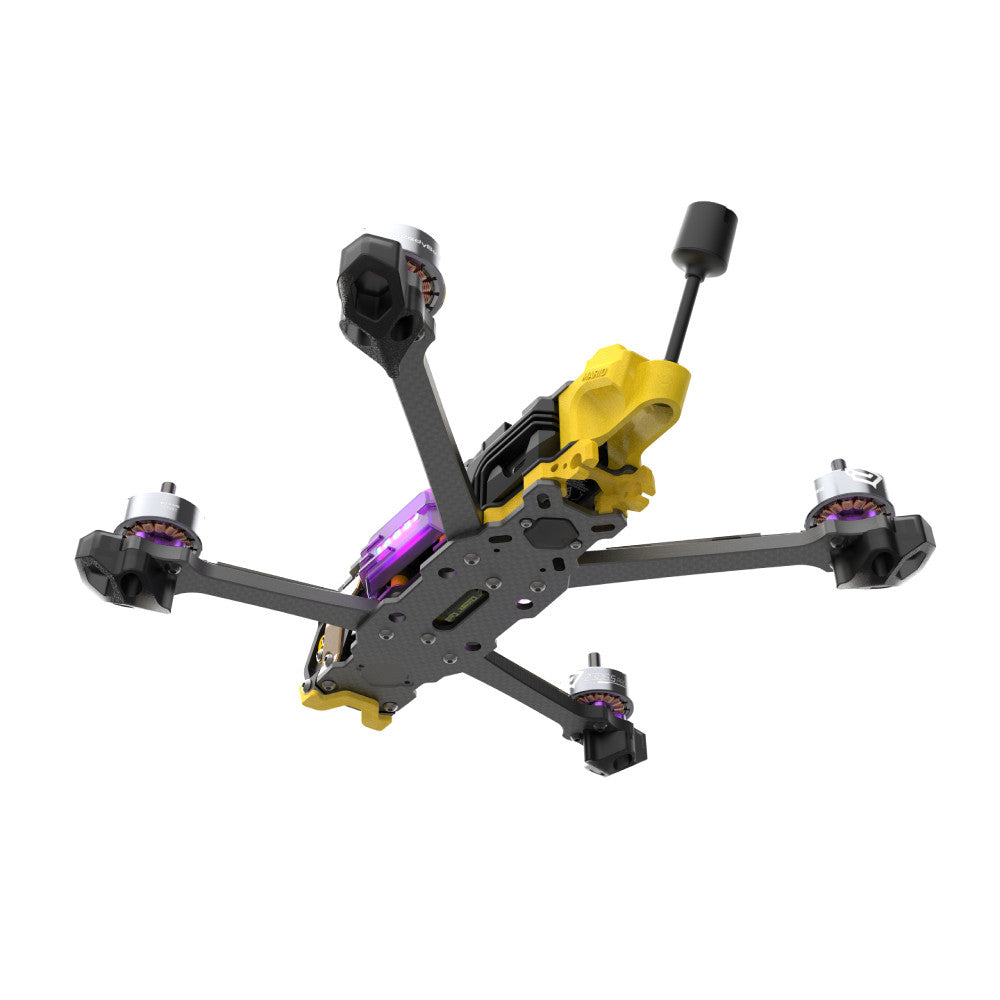 SpeedyBee Mario 5 DC/XH Drone Upgrade Kit, SpeedyBee Mario 5 FPV drone upgrade kit with carbon-fiber X frame, four motors, yellow camera mount and antenna