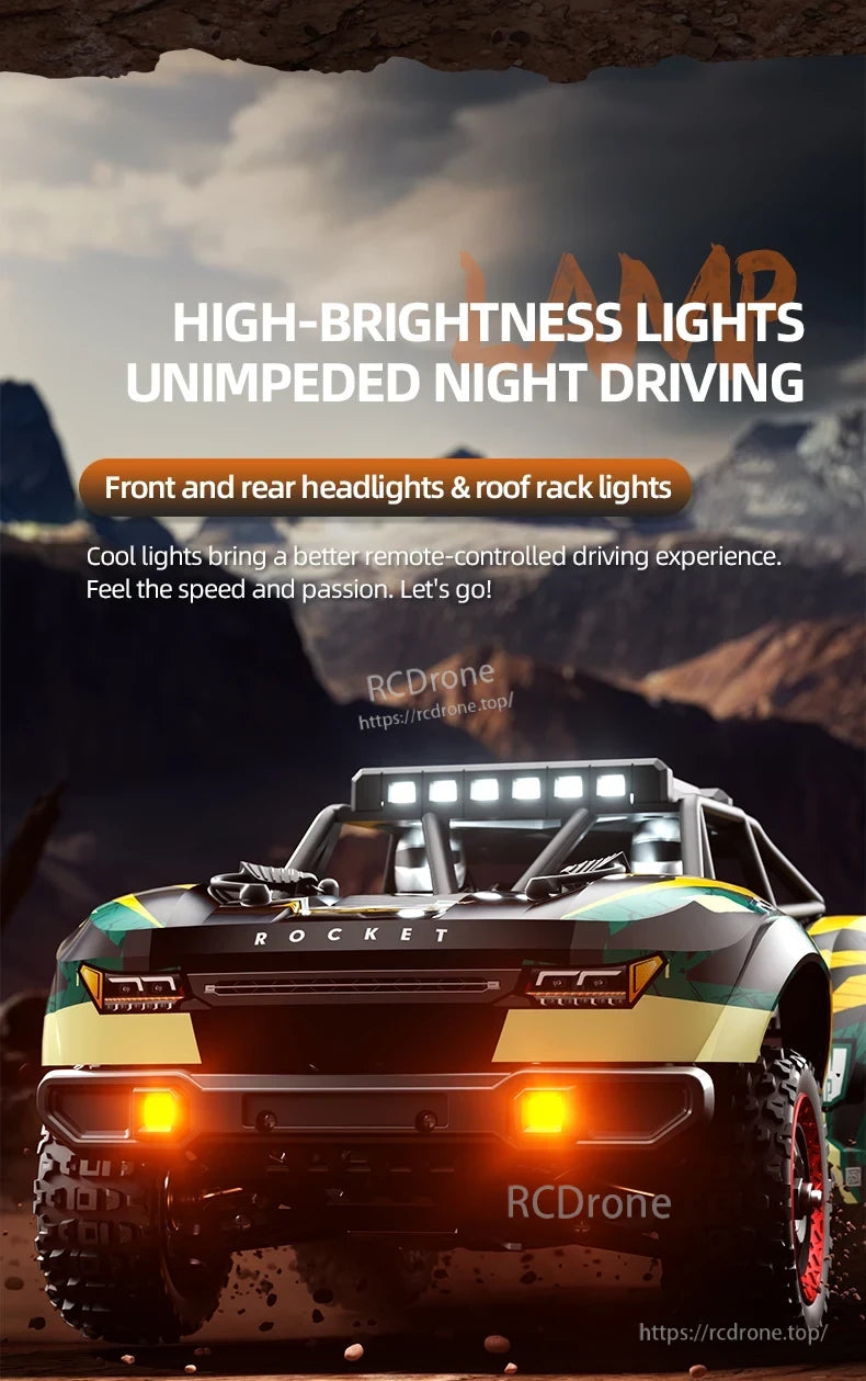 SCY 18103 PRO 1/18 RC Car, Bright front, rear, and roof rack lights enable clear night driving and improve the remote-controlled experience.