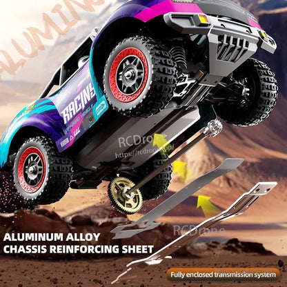 SCY 18103 PRO 1/18 RC Car, Reinforced aluminum chassis, fully enclosed drivetrain, 4WD racing RC truck with brushless motor for high-performance off-road driving.