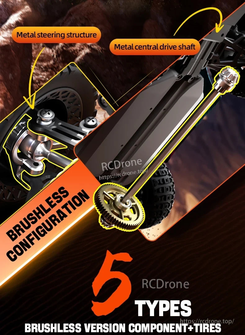 SCY 18103 PRO 1/18 RC Car, Brushless RC Car with Metal Steering and Drive Shaft, 5 Tire Types