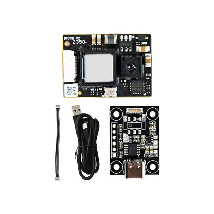Included boards and cables: SDM18 sensor PCB, USB adapter board with USB-C port, and JST lead