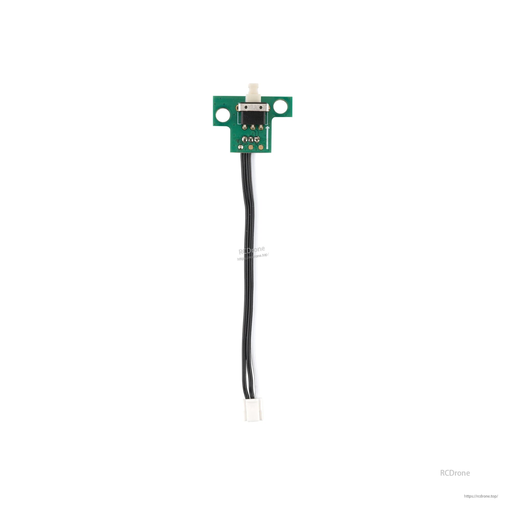 White button switch PCB with attached cable and small plug connector on white background (watermarked)