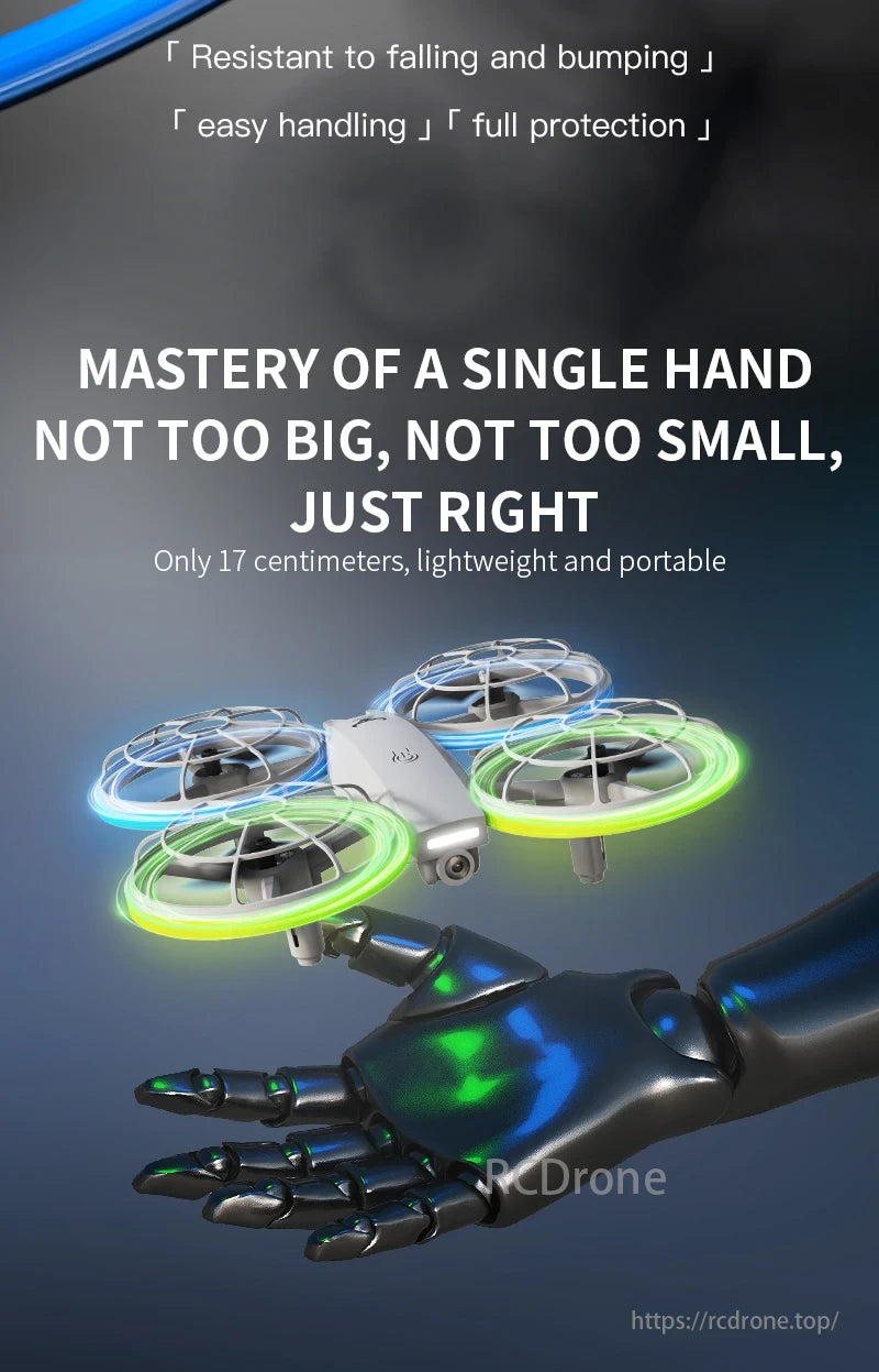SG500 MAX Drone, A fall-resistant, fully protected drone with single-hand control, measuring 17 cm, lightweight, and portable.