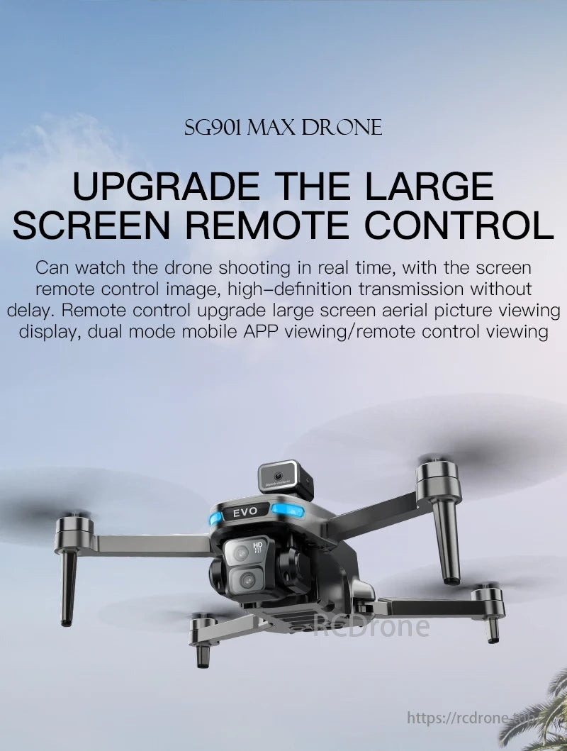 SG901 MAX GPS Drone, SG901 MAX DRONE features upgraded large screen remote control for HD aerial viewing, with dual mode support for mobile app and remote control.