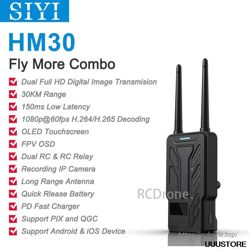 SIYI HM30 全高清數位視訊連結 - 無線電系統發射器遙控器 OLED 觸控螢幕 30KM 1080p 60fps 150ms FPV OSD