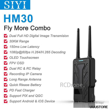 SIYI HM30 全高清數位視訊連結 - 無線電系統發射器遙控器 OLED 觸控螢幕 30KM 1080p 60fps 150ms FPV OSD