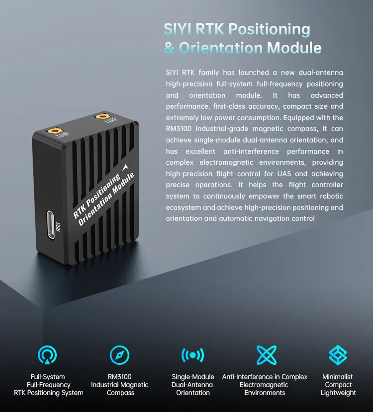 Siyi RTK GPS Module, Siyi RTK positioning and orientation module features high precision, low power consumption, and single-module dual-antenna orientation.