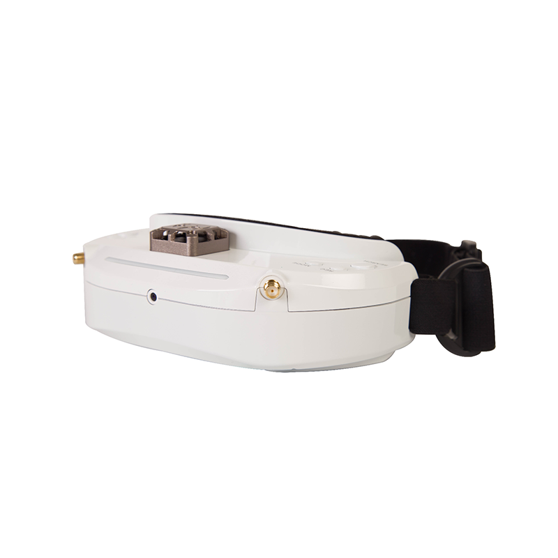 SkyZone SKY03O / SKY02O OLED FPV goggle side view in white with head strap and module bay