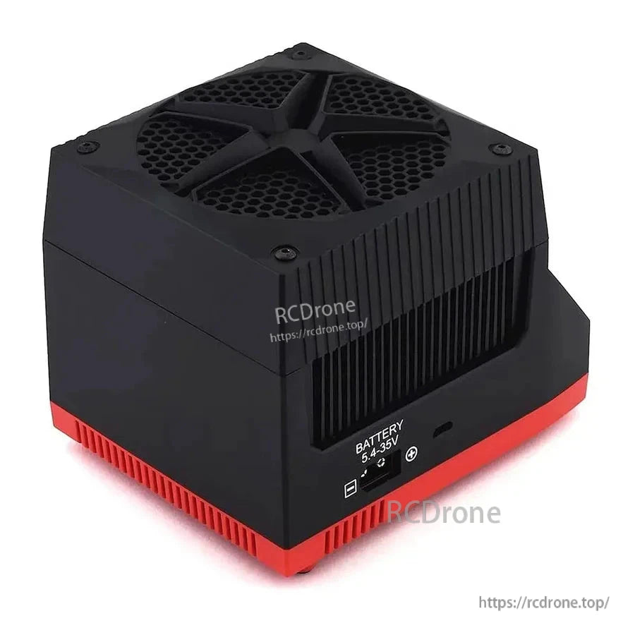 SKYRC BD250 battery discharger with fan-cooled vented top and compact black housing with red base