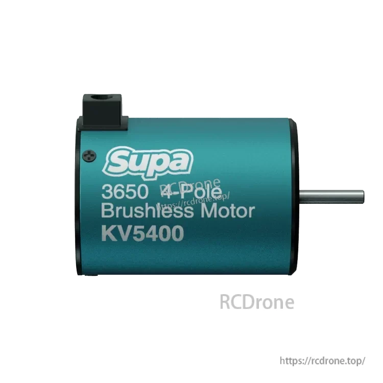 Supa 3650 4-pole brushless motor side view with KV5400 label and output shaft