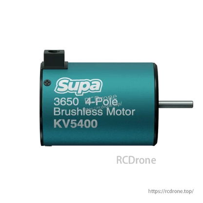 Supa 3650 4-pole brushless motor side view with KV5400 label and output shaft