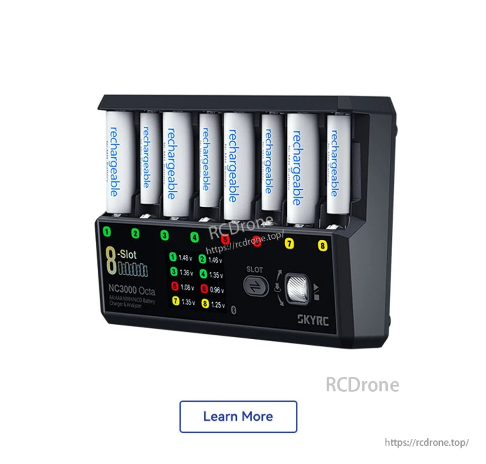 SKYRC NC3000 Octa AA/AAA NiMH/NiCD 8-slot Battery Charger Analyzer 65W PD Supports 7 Working Modes Bluetooth Mobile App Control