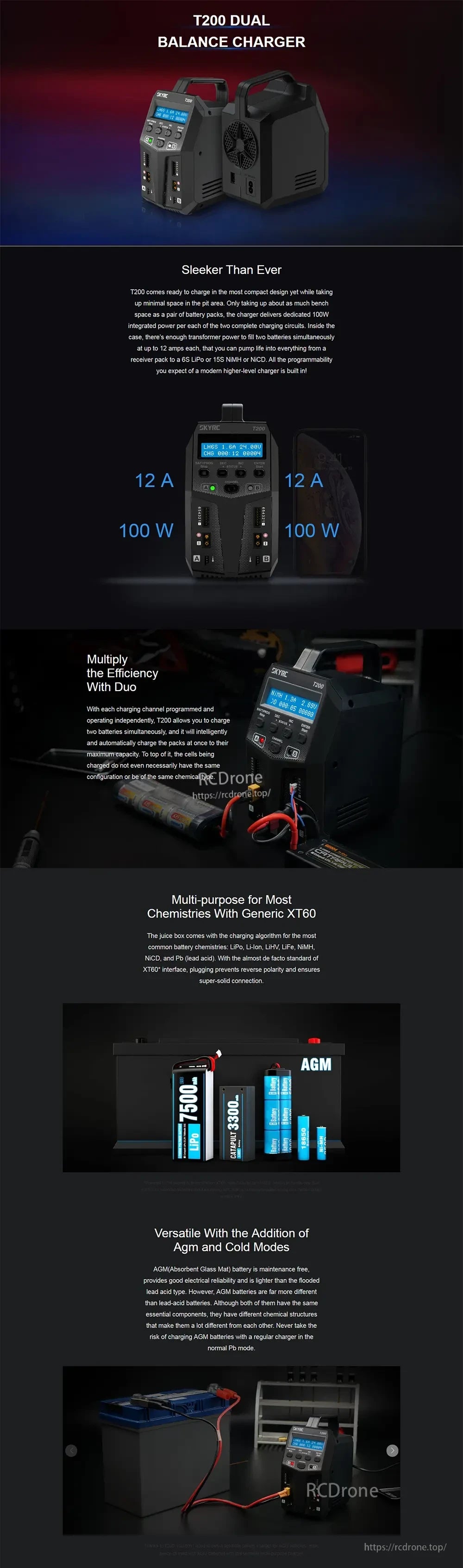 SKYRC T200 2X100W 12A AC/DC DUAL Battery Balance Charger for 1-6S Lipo/LiHV/LiFe/LiIon Battery
