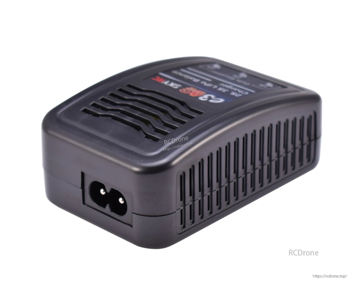 SKYRC e3 AC LiPo balance charger with built-in AC power inlet and vented black plastic housing