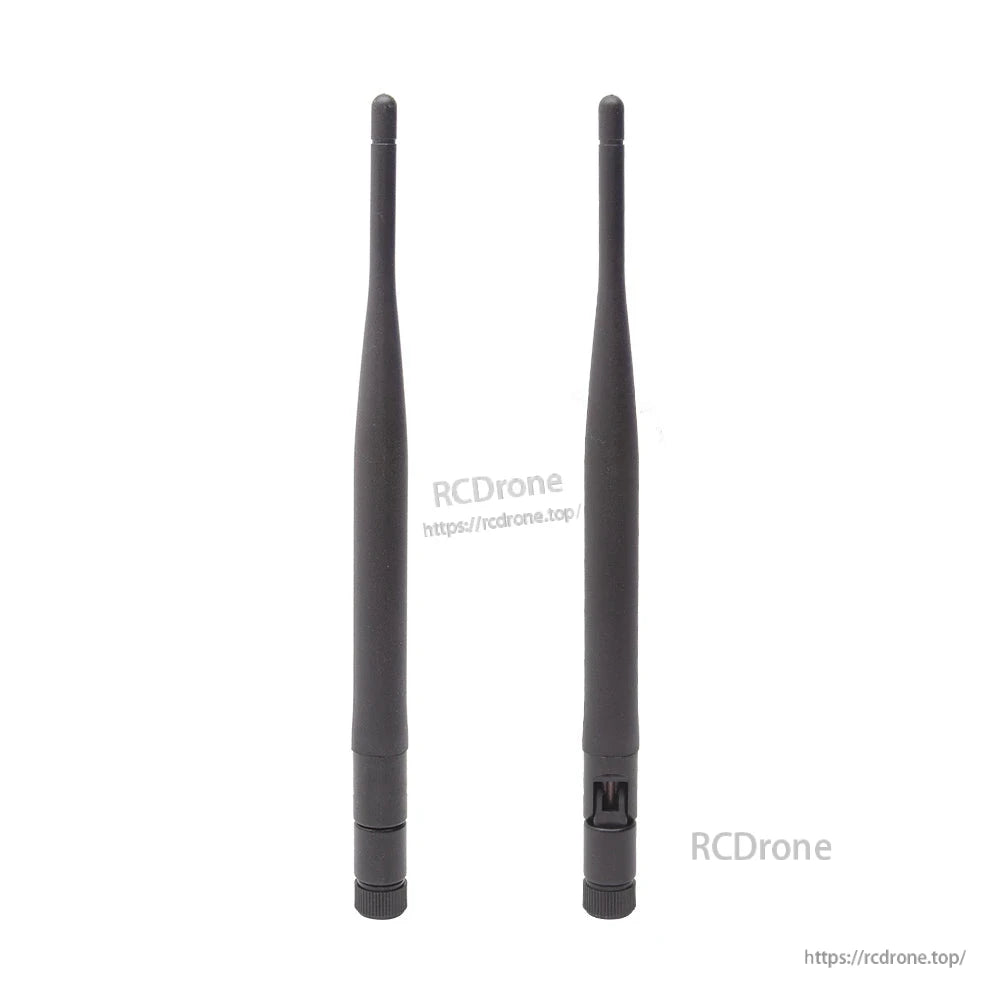 Pair of 1.2G whip antennas standing upright, showing base and side cutout detail
