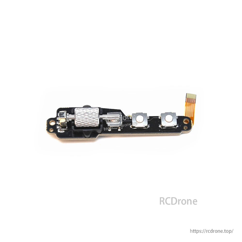 Front view of scroll wheel and dual button board with flex cable tail