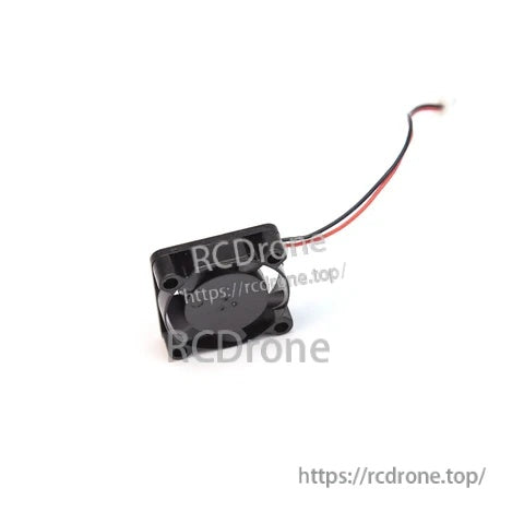 Angled view of the compact FPV goggle cooling fan, square frame with four mounting corners
