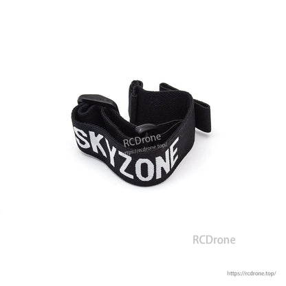 Close-up of rolled black elastic strap with SKYZONE text, showing thickness and soft fabric weave