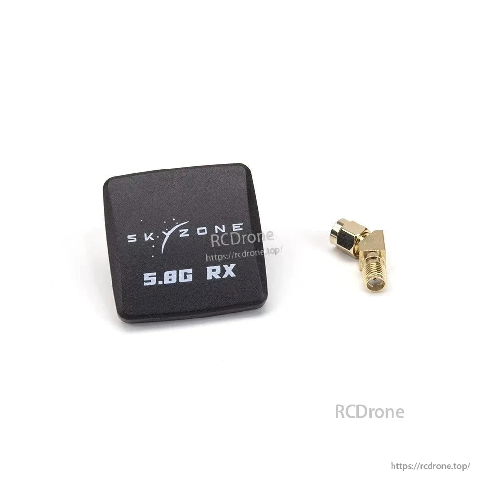 SKYZONE 5.8G RX patch antenna face with detachable right-angle SMA adapter beside it