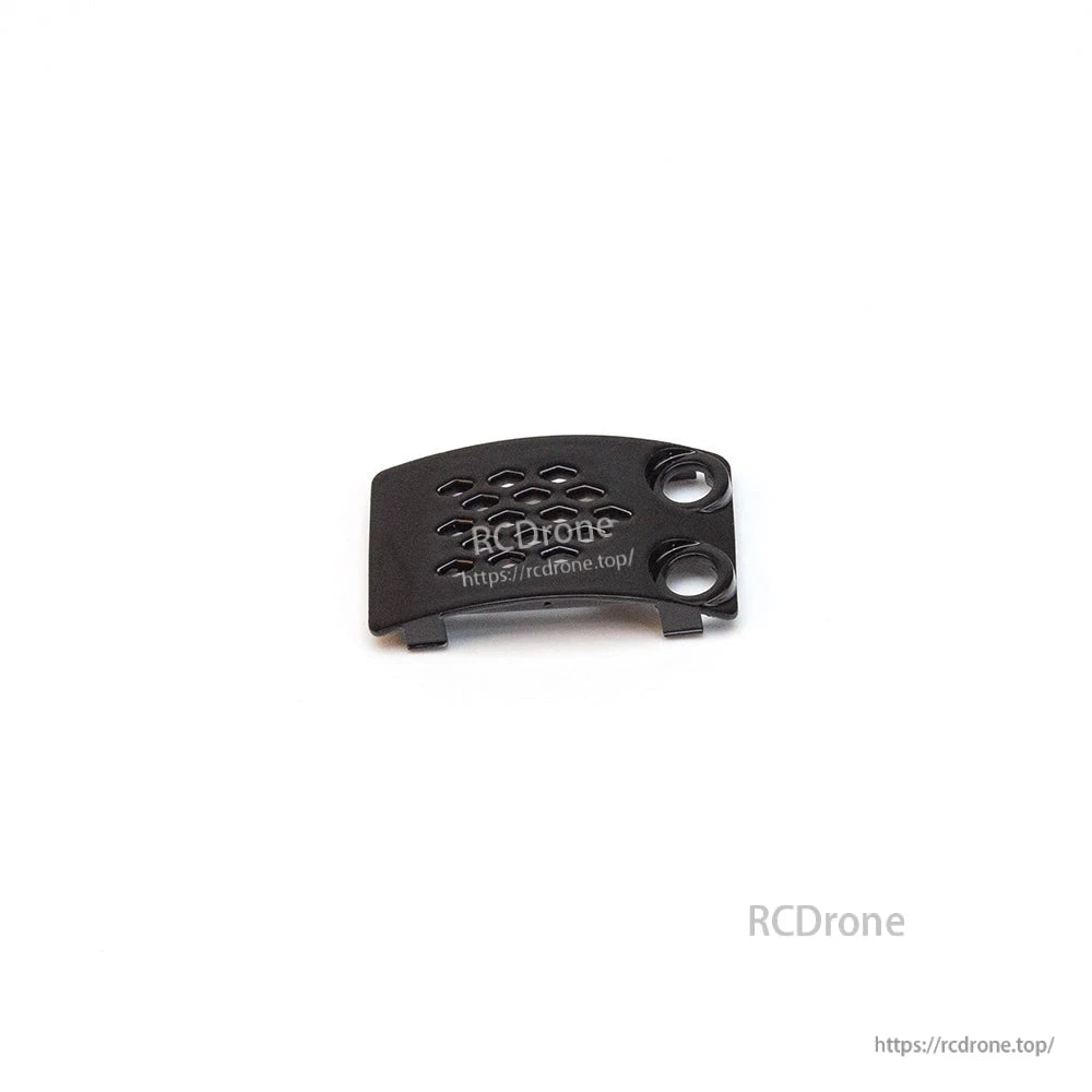 Black vented bay cover plate, angled view showing curved shape and two circular cutouts