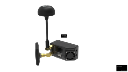 STVX SteadyView X receiver module shown with two antennas attached (patch and stubby)